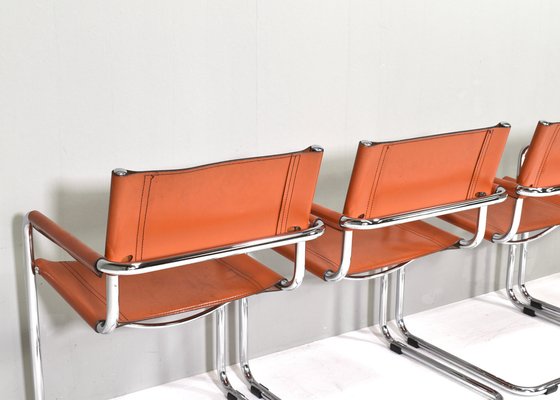 S34 Dining Armchairs in Cognac Leather for Fasem, Italy