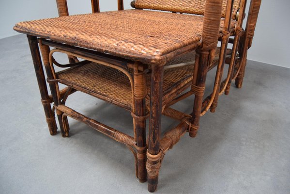 Vintage Bauhaus Rattan Bamboo Chair with Ottoman attributed to