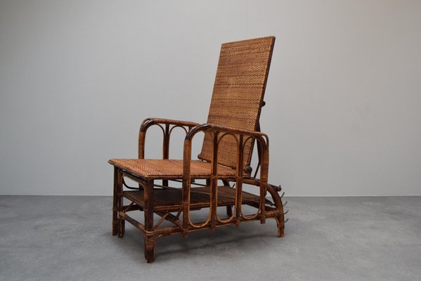 Vintage Bauhaus Stuhl aus Rattan & Bambus mit Fußhocker, Erich Dieckmann zugeschrieben, 1930 bei Pamono kaufen