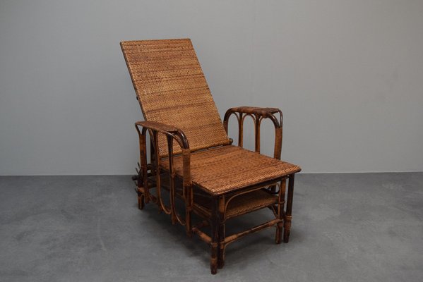 Vintage Bauhaus Stuhl aus Rattan & Bambus mit Fuhocker, Erich Dieckmann  zugeschrieben, 1930 bei Pamono kaufen