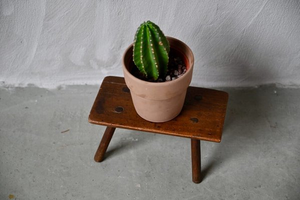 Kleiner rustikaler Pflanzenhocker aus Holz bei Pamono kaufen