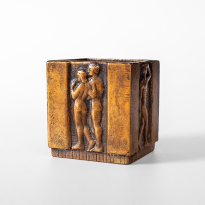 Two Double Handled Swedish Patinated Bronze & Copper Vases Two Double Handled Swedish Patinated Bronze & Copper Vases