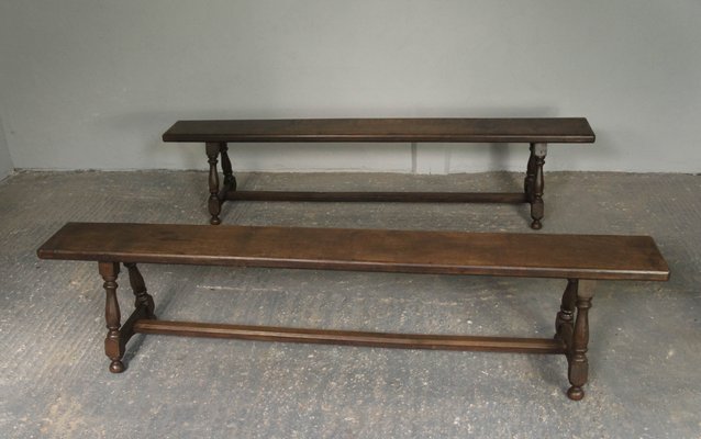 19th Century English Oak Joint Hallway Benches Set Of 2 For Sale