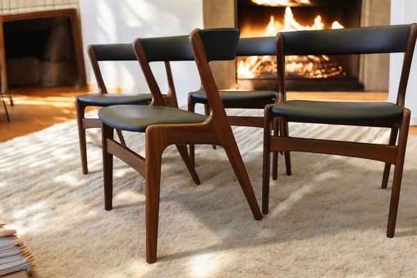 Danish Fire Chair in Teak and Black Leather by Kai Kristiansen