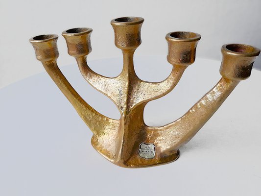 ⛰Deutsch G.W Kerzenhalter【Altes Gebäude】 Brutalistischer Vintage Kerzenhalter aus Bronze von Gilde Handwerk