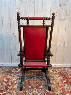 Fauteuil Rocking Chair Colonial - Bois - Marron - Dimensions L100 X P60 X H107 Cm