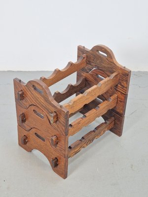 Vintage Brutalist Oak Wine Rack, 1960s for sale at Pamono