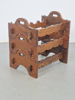 Vintage Brutalist Oak Wine Rack, 1960s for sale at Pamono