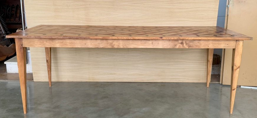 French Oak Farmhouse Dining Table with Marquetry Top, 1930 for