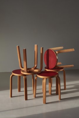 L-Leg Stools in Red Linoleum and Birch by Alvar Aalto for Artek