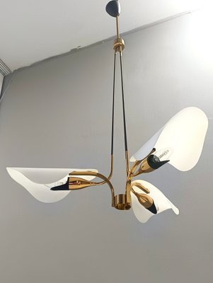 Stilnovo Attributed Brass & Glass Chandelier Stilnovo Attributed Brass & Glass Chandelier