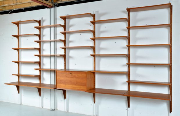Danish Teak 5-Bay Cado Modular Shelving System Bookshelf Library
