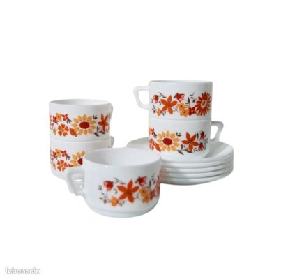Vintage Cups Flore Collection from Arcopal, France, 1970s, Set of 5 for  sale at Pamono