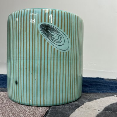 Vintage Turquoise Glazed Ceramic Hibachi Planter, Japan, 1970s for