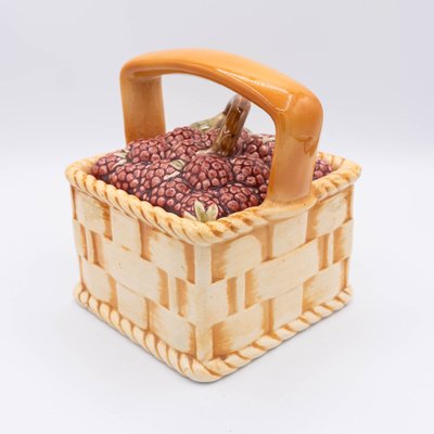 Antique French Majolica Fruit Basket with Strawberry-Lid from