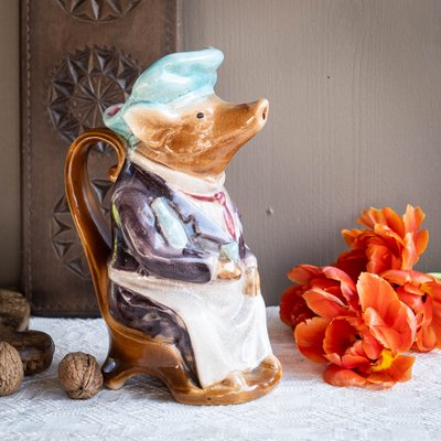 Antique French Barbotine Pig Pitcher from Onnaing, 1900s for sale