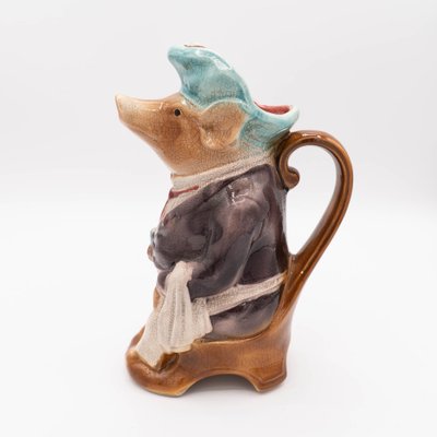 Antique French Barbotine Pig Pitcher from Onnaing, 1900s for sale
