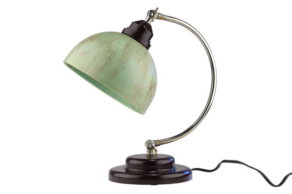 Vintage Art Deco Desk Lamp With Green Bakelite Shade For Sale At