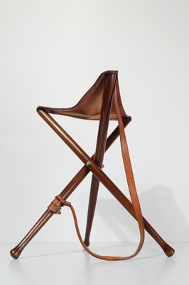 Tabouret Tripode Frêne Massif Et Cuir - Style Bushcraft, Chasse, Extérieur