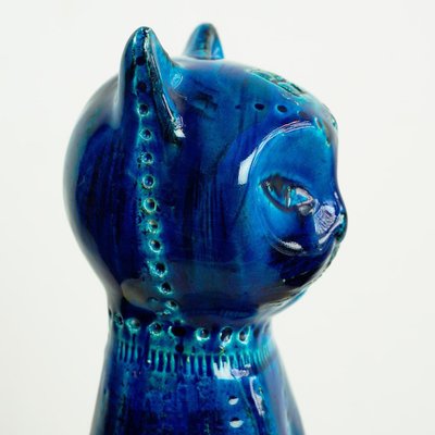 Mid-Century Italian Rimini Blu Ceramic Cat attributed to Aldo