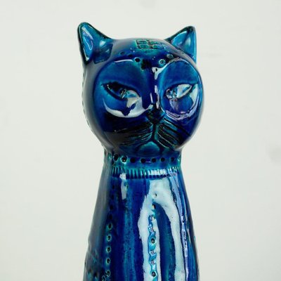 Mid-Century Italian Rimini Blu Ceramic Cat attributed to Aldo