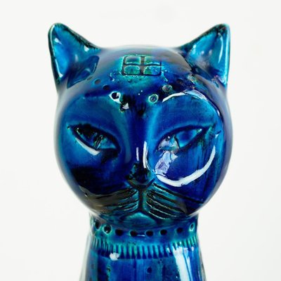 Mid-Century Italian Rimini Blu Ceramic Cat attributed to Aldo