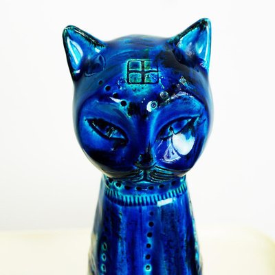 Mid-Century Italian Rimini Blu Ceramic Cat attributed to Aldo