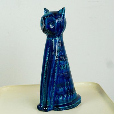 Mid-Century Italian Rimini Blu Ceramic Cat attributed to Aldo
