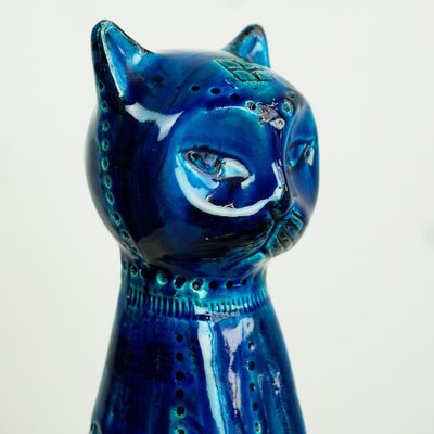 Mid-Century Italian Rimini Blu Ceramic Cat attributed to Aldo