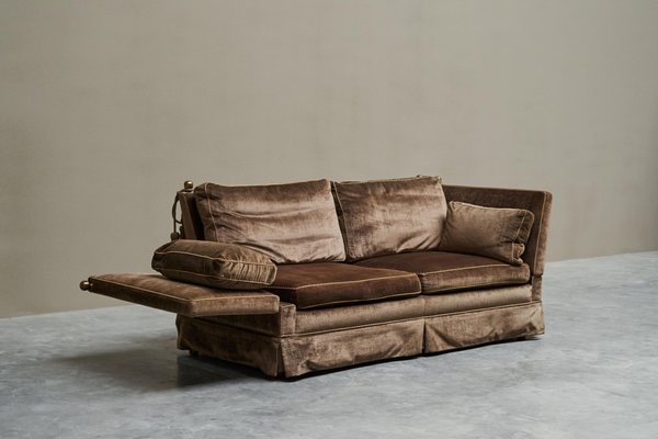 Divano Mid-Century pieghevole in ottone e velluto, anni '60 in