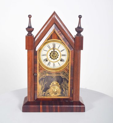 Antique 1891 Waterbury Clock Co. V. Brass & Beveled Glass