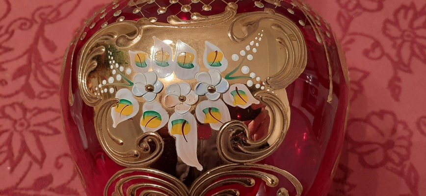 Tre Fuochi Murano Blown Glass Vase with 24k Gold Finishes, Venice