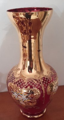 Tre Fuochi Murano Blown Glass Vase with 24k Gold Finishes, Venice