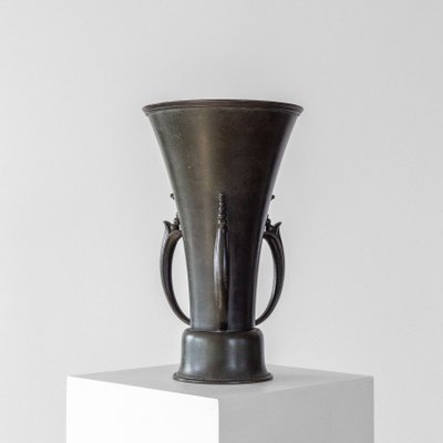 Two Double Handled Swedish Patinated Bronze & Copper Vases Two Double Handled Swedish Patinated Bronze & Copper Vases