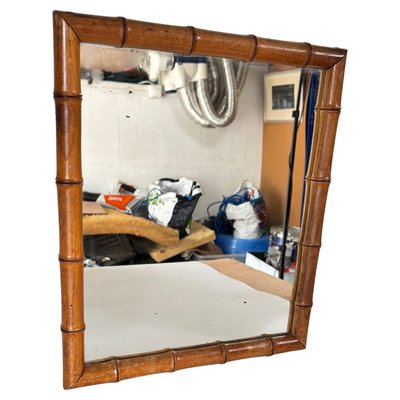 Vintage French Riviera Faux Bamboo Mirror, 1940s for sale at Pamono