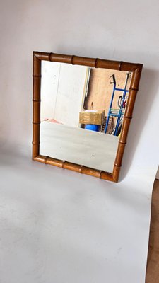 Vintage French Riviera Faux Bamboo Mirror, 1940s for sale at Pamono