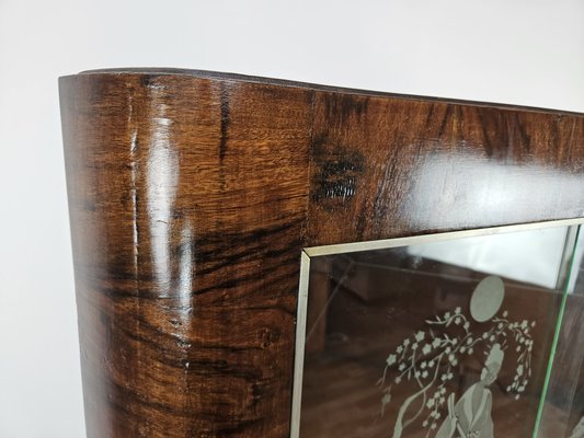 Art Deco Corner Display Cabinet in Walnut with Sliding Glass and