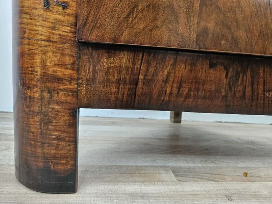 Art Deco Corner Display Cabinet in Walnut with Sliding Glass and