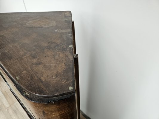 Art Deco Corner Display Cabinet in Walnut with Sliding Glass and