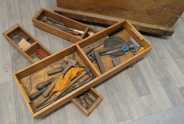 19th Century Carpenters Pine Tool Chest and Tools, 1900s for sale