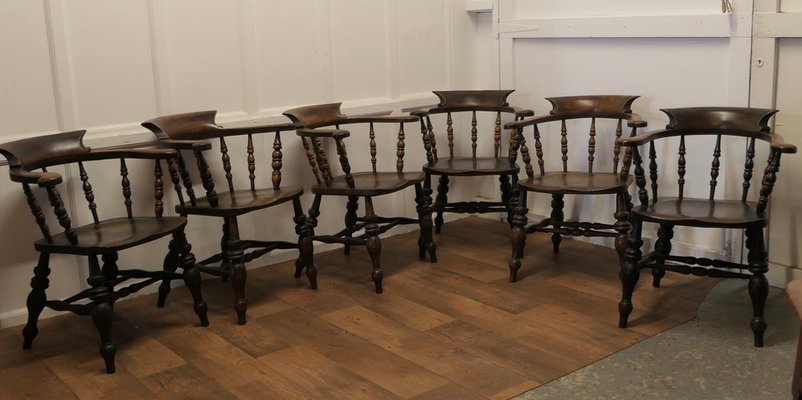 English Oak and Elm Windsor Carver Chairs, 1850s, Set of for