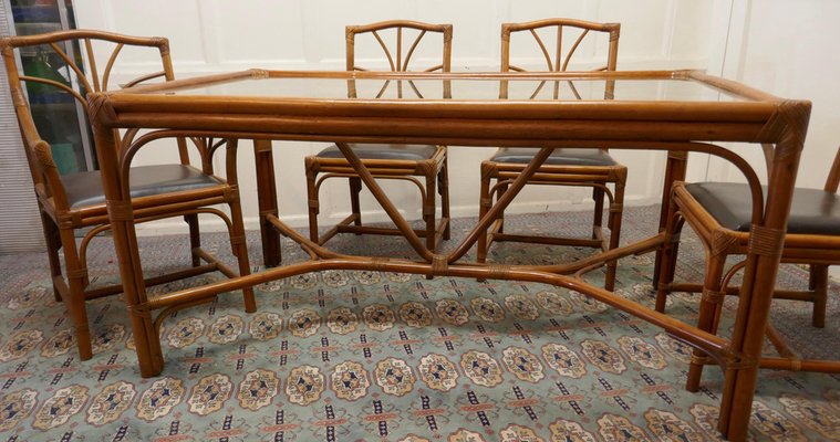 Regency Simulierter Esstisch und Sthle aus Bambus, 1950er, 7 . Set bei  Pamono kaufen