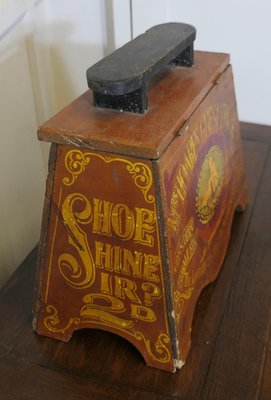 Folk Art Boot and Shoe Cleaning Box with Foot Shaped Shoe Rest