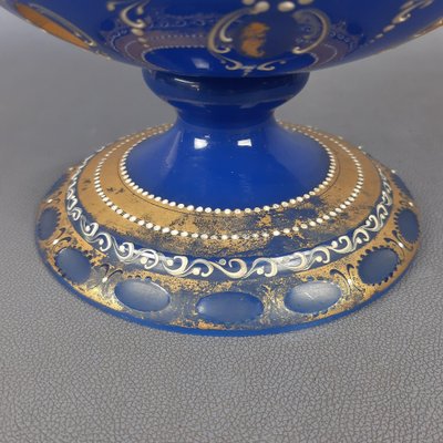 Vintage Blue Periwinkle Gold Flowers Murano Glass Cup by Fratelli