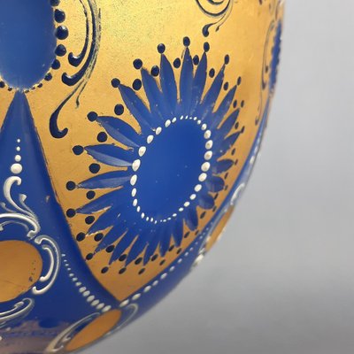 Vintage Blue Periwinkle Gold Flowers Murano Glass Cup by Fratelli