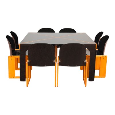 B&B Italia 1973「Dialogo Chair」Graphpaper Black Lacquered Dialogo Dining Chairs by Afra and Tobia Scarpa for