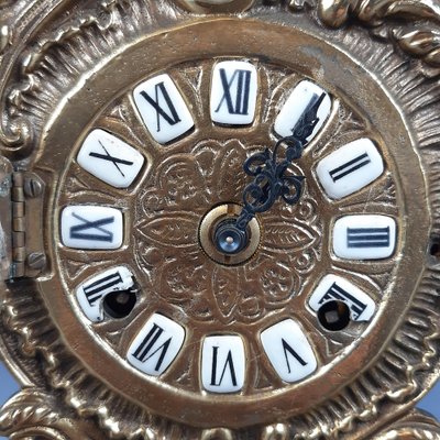 Baroque Mechanical Table Clock in Golden Brass, 1960s for sale at