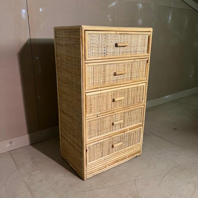 Vintage Cane and Bamboo Chest of Drawers for sale at Pamono
