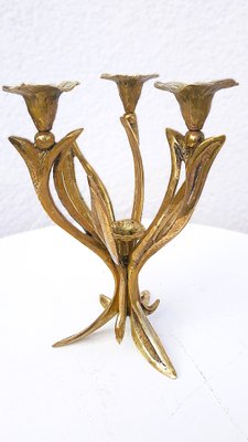 Französischer Jugendstil Kerzenständer aus Messing mit Blumenmuster, 1910er