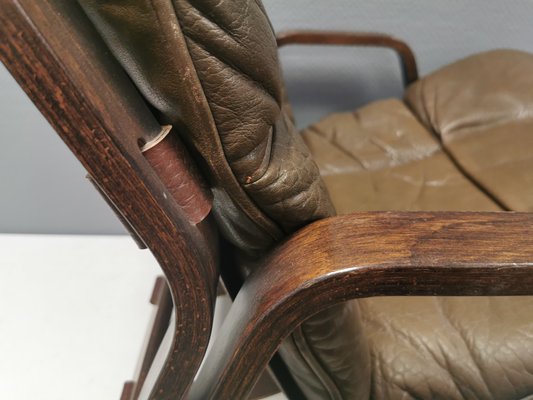 Bentwood and Buffalo Leather Lounge Chair by Giske Carlsen for